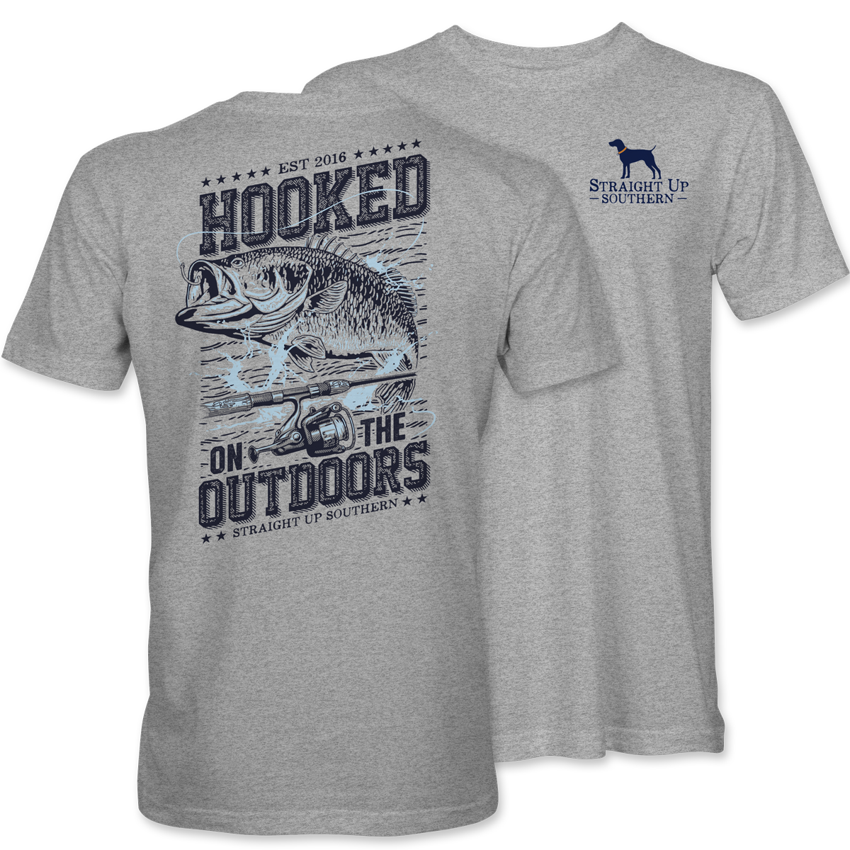 Straight Up Southern "Hooked on the Outdoors" T-Shirt – Sport Grey