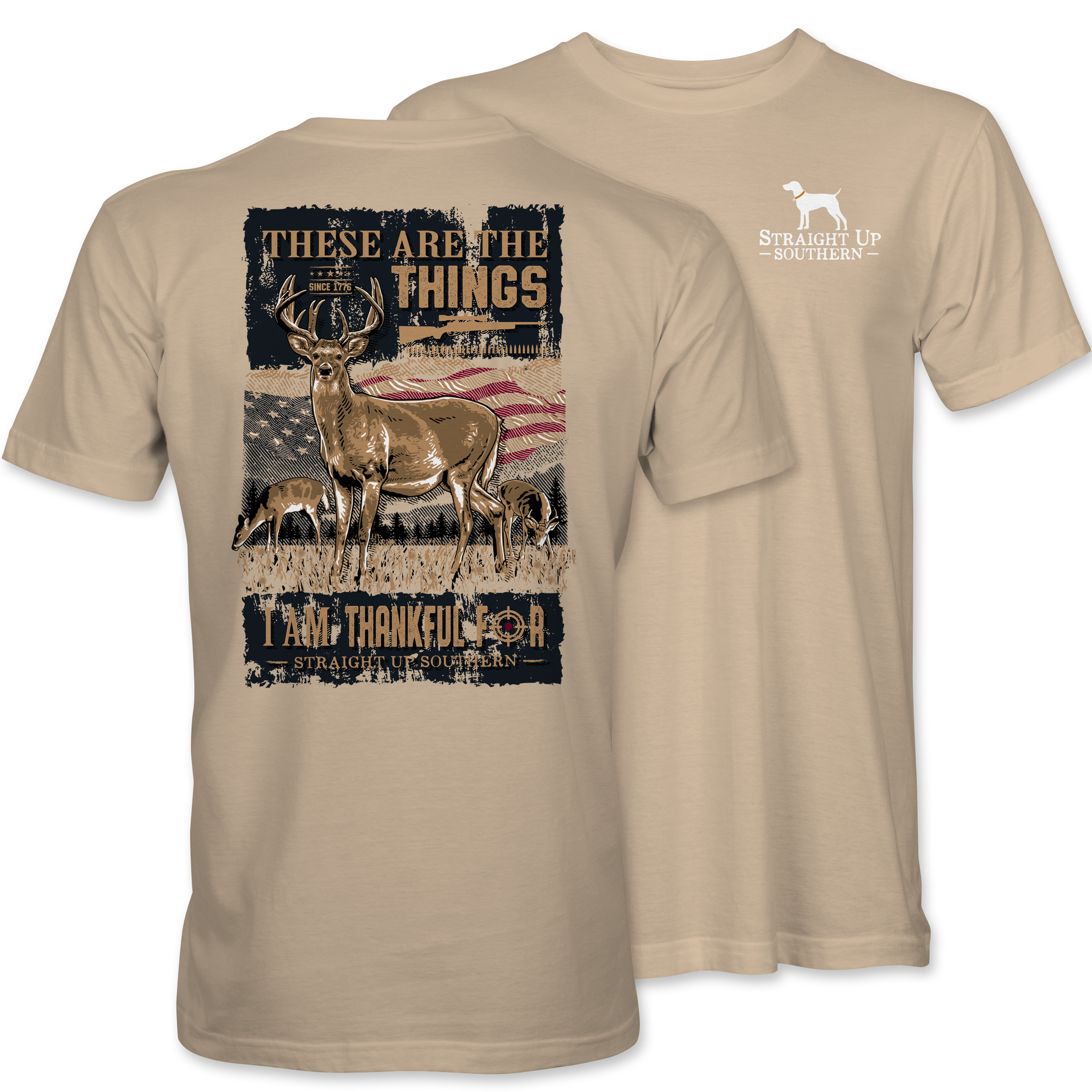 Thankful For The Outdoors Buck Short Sleeve T-Shirt – Straight Up Southern | Tan